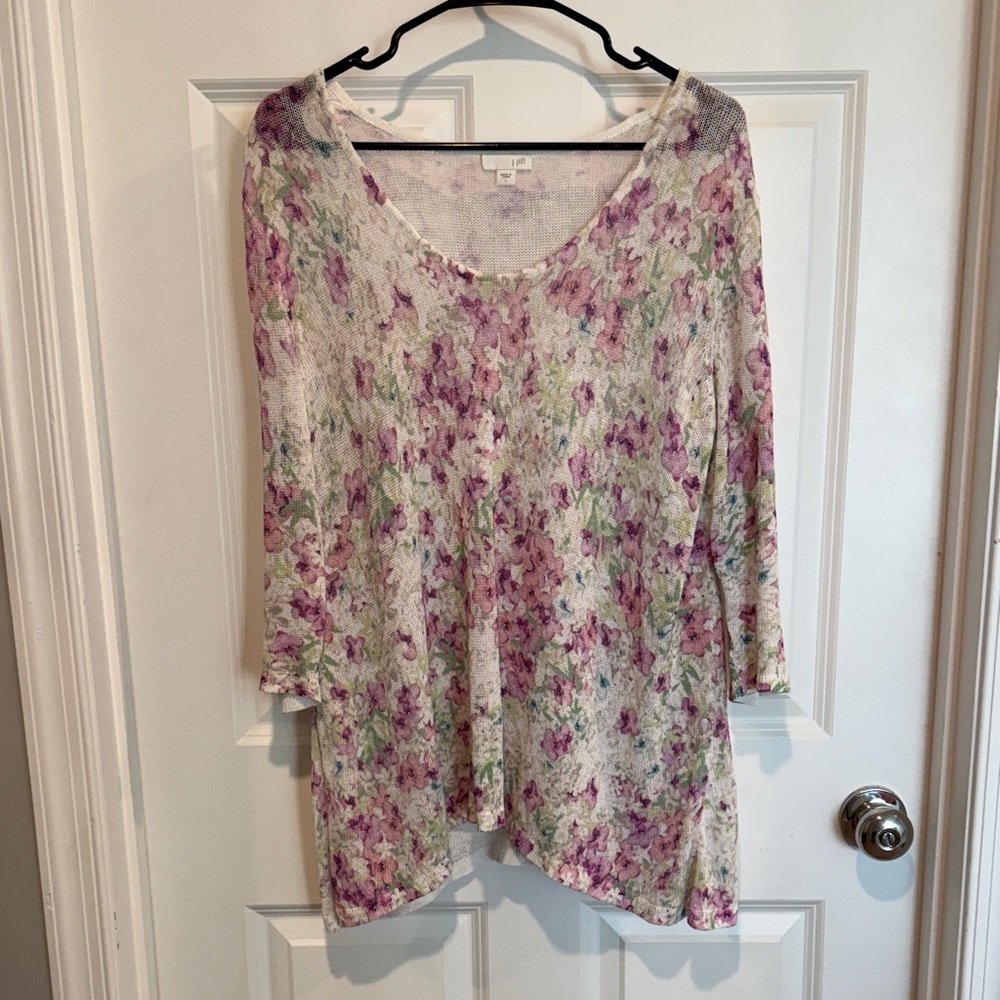 J. Jill Lavender Floral V-Neck Tunic with Green Accents
